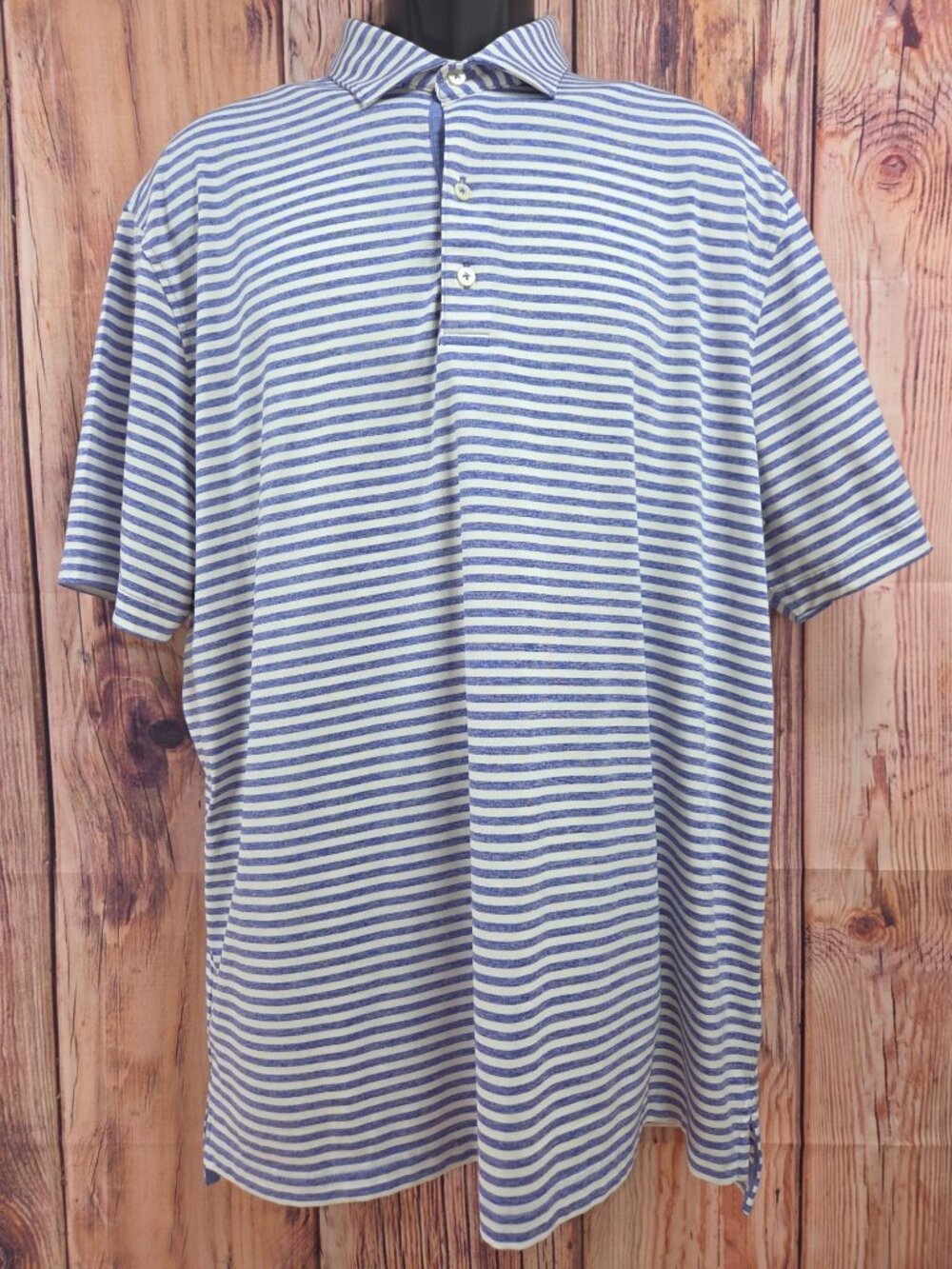 Johnnie-O Mens Blue Striped Polo Shirt Size XL